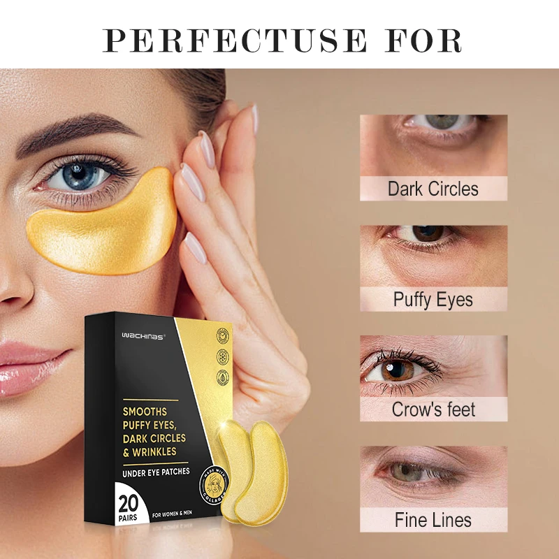 OEM 20 Pairs Eyes Care Treatment Wrinkle Patch Hydrogel Collagen Gel Mask 24k Gold Under Eye Patches