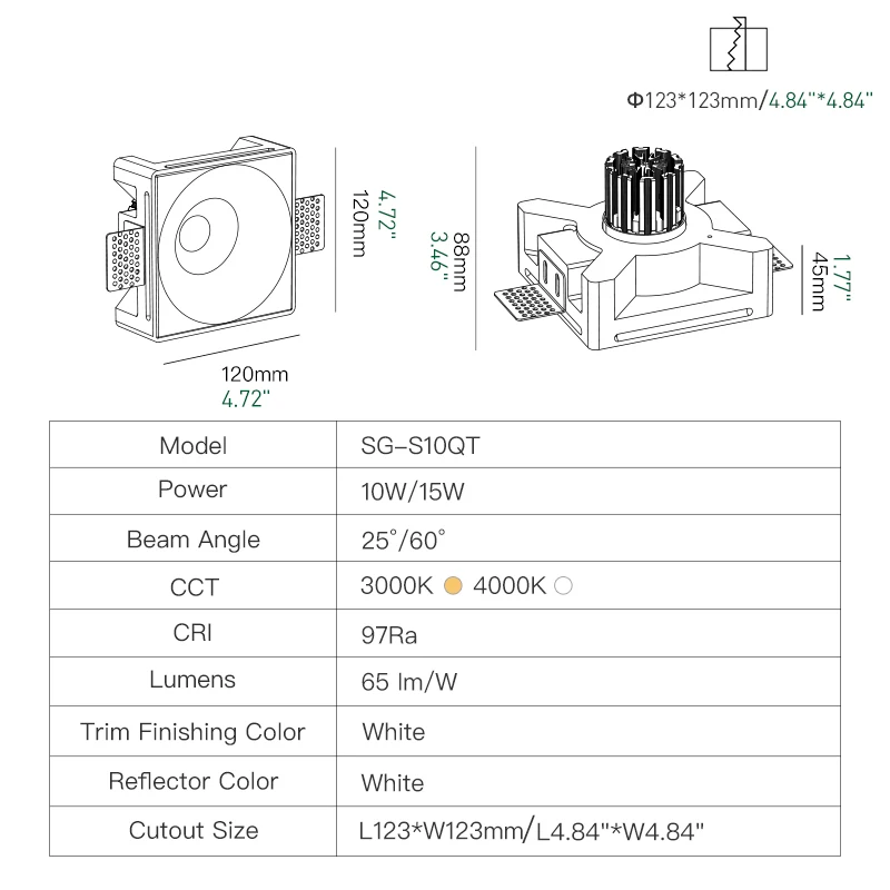 XRZLux 15W Borderless Gypsum Downlight Square LED Ceiling Lamp Recessed LED COB Spotlight Indoor Lighting AC220V-240V Hot Sale