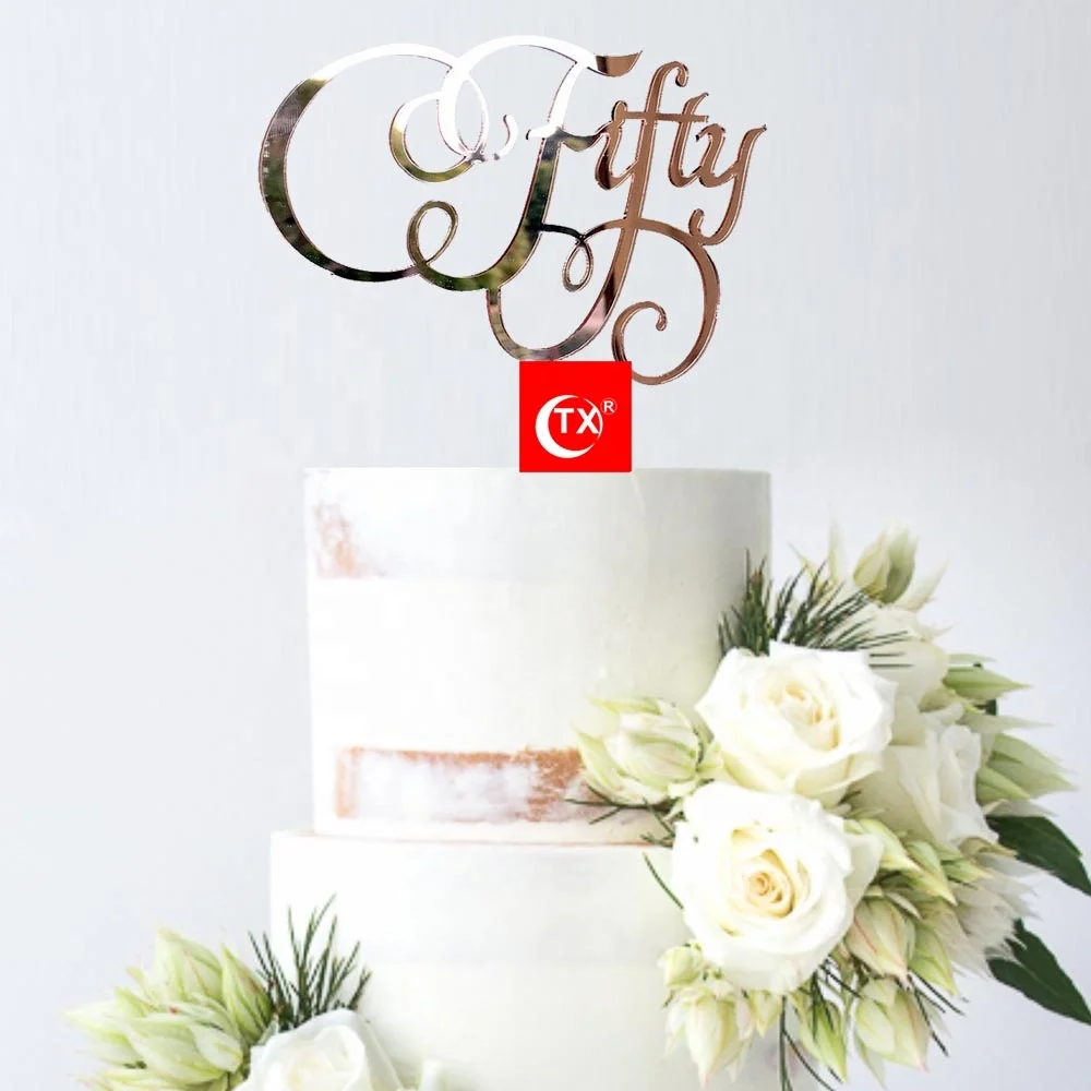 
TX Personalized Happy Birthday Anniversary Thirty Mirror Gold, Black Acrylic Cake Topper For Party Decoration 
