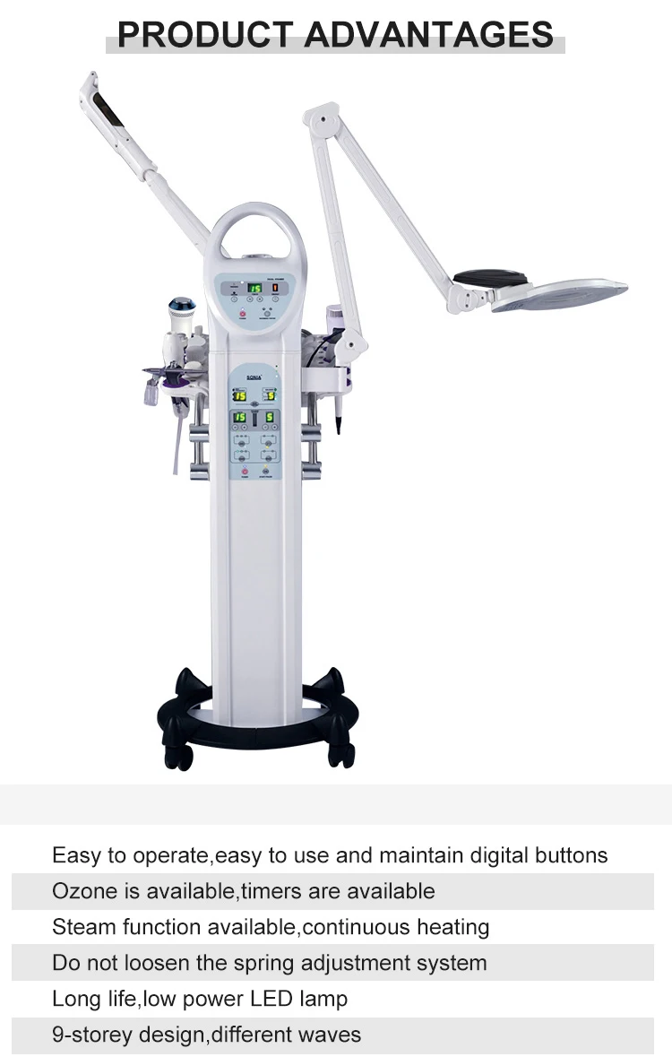 Auro Vertical 9 in 1 Skin Care Facial Lifting Ozone Hot Facial Steamer Magnifying Lamp Beauty Device For Salon Use