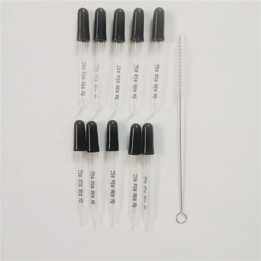 1ML Calibrated Essential Oils Eye Glass Dropper Pipette with Black Suction Bulb for Medicine Art Liquid