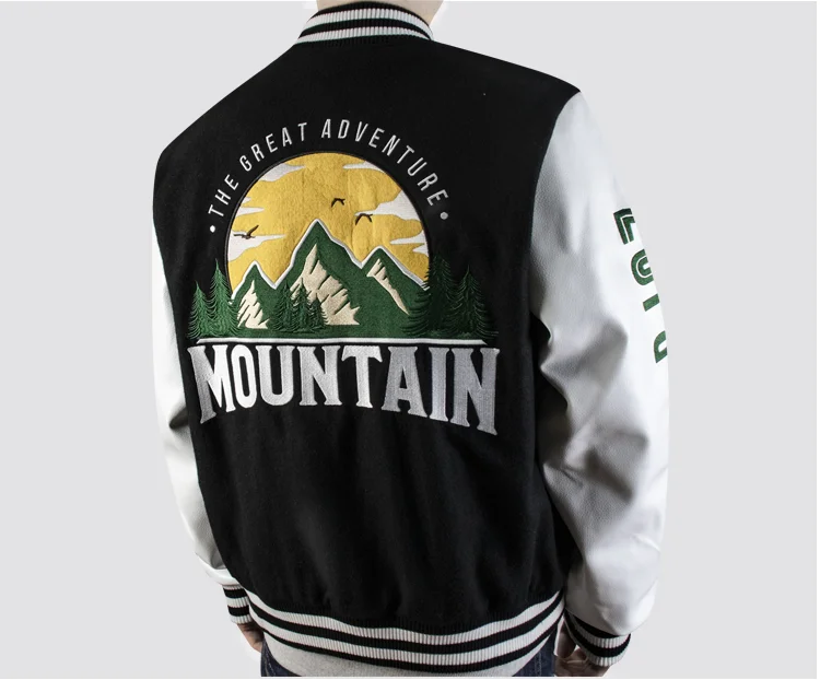 2022 Wholesale Men Custom Cotton Fleece Baseball Jacket Letterman Blank Hooded Varsity Jacket Leather Sleeves OEM Logos