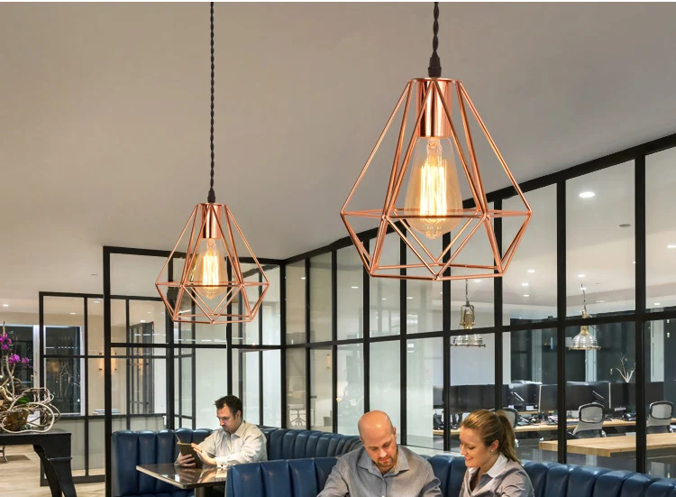 2021 Modern Metal Cage Pendant Lamp Vintage Plating Rose Gold Birdcage Creative Hanging Lamp For Restaurant Living Room