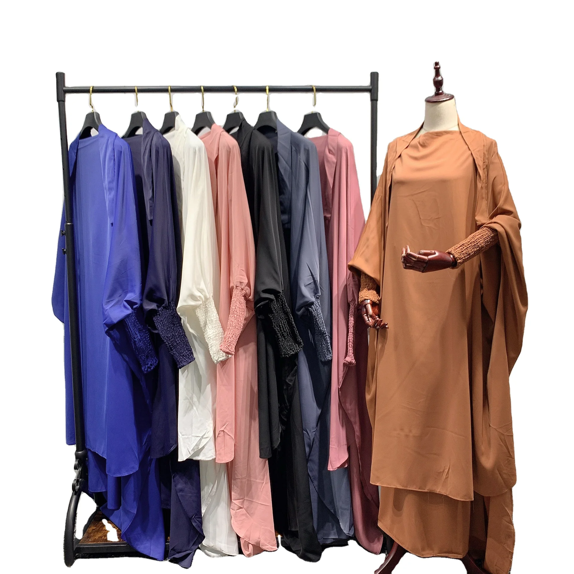 2021 wholesale fashion dubai islamic kimono abaya  full-swing solid color robe suit Fall Dress