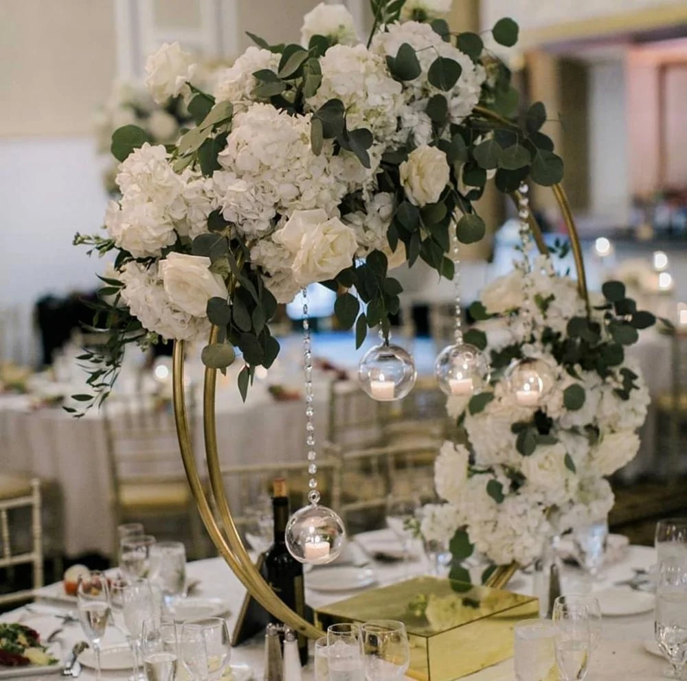ZT-464 Chic shiny gold  wedding centerpieces flower arrangement  metal double circle