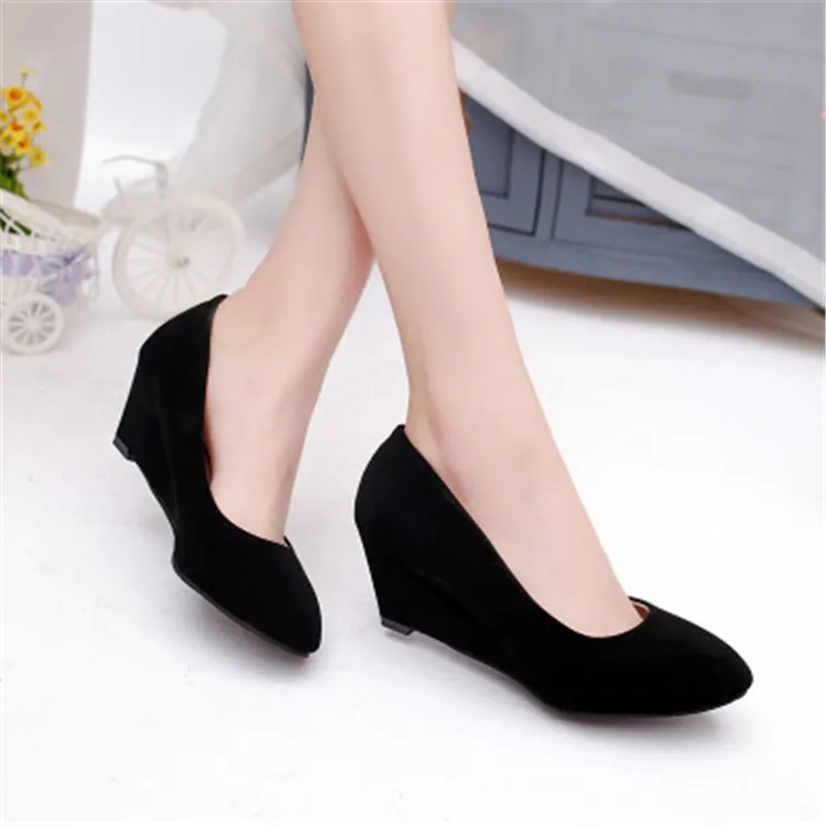 Elegant Wedge Pump Shoes high Heel Women work PU SUEDE PUMP Shoes ZJ411