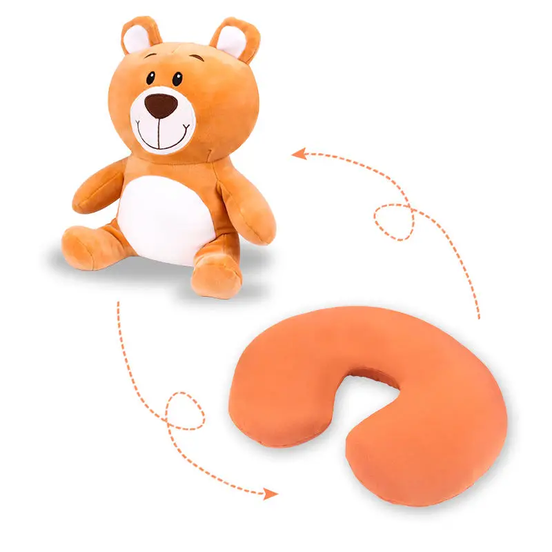 Teddy Bear Cartoon 2 in 1 Microbeads Filling U Shape Pillow For Travel