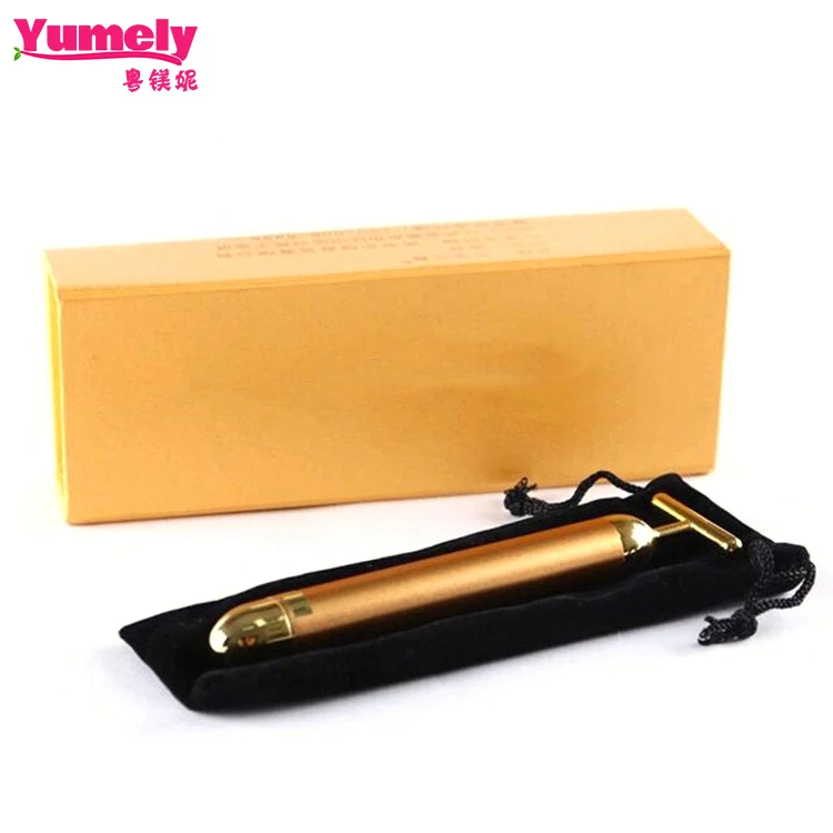 Beauty Bar 24k Golden Pulse Facial Massager, T Shape Gold Stick Facial Roller Massager