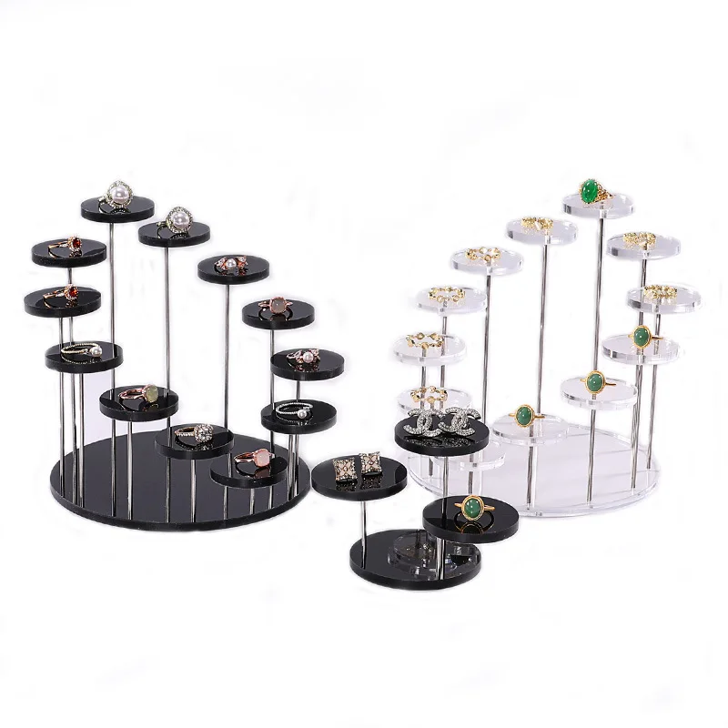 Acrylic 12 Position Round Jewelry Rotating Ring Display Stand Ring Jewelry Display Stand Visualizer