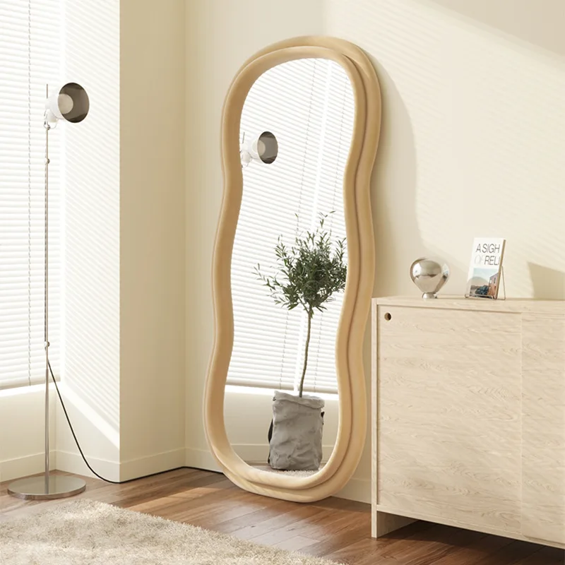 Custom Modern Luxury Wavy Irregular Flannel Frame Standing Floor Wall Full Length Mirror For Room Home Wll Decor Mirror Miroir