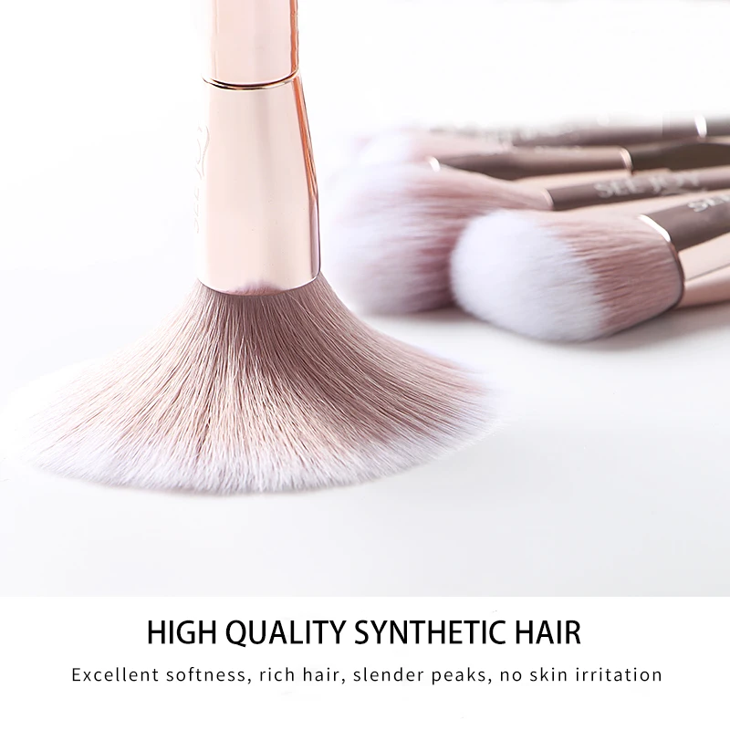 12PCS Private Logo Customized Quality Champagne Gold handle soft synthetic hair beauty wholesale Makeup Brush with free PU bag