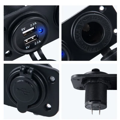 High quality 4.2 A 12 V dual USB charger with Cigarette Lighter Socket Splitter rocker switch panel for Automobile
