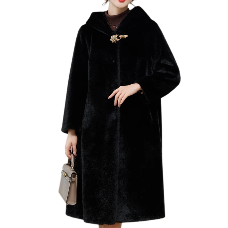 New Style Fashion Women Real Mink Fur Coat Mink Fur Coat Luxury New Design Winter Warm Fur Jacket  Faux  Coat Pocket