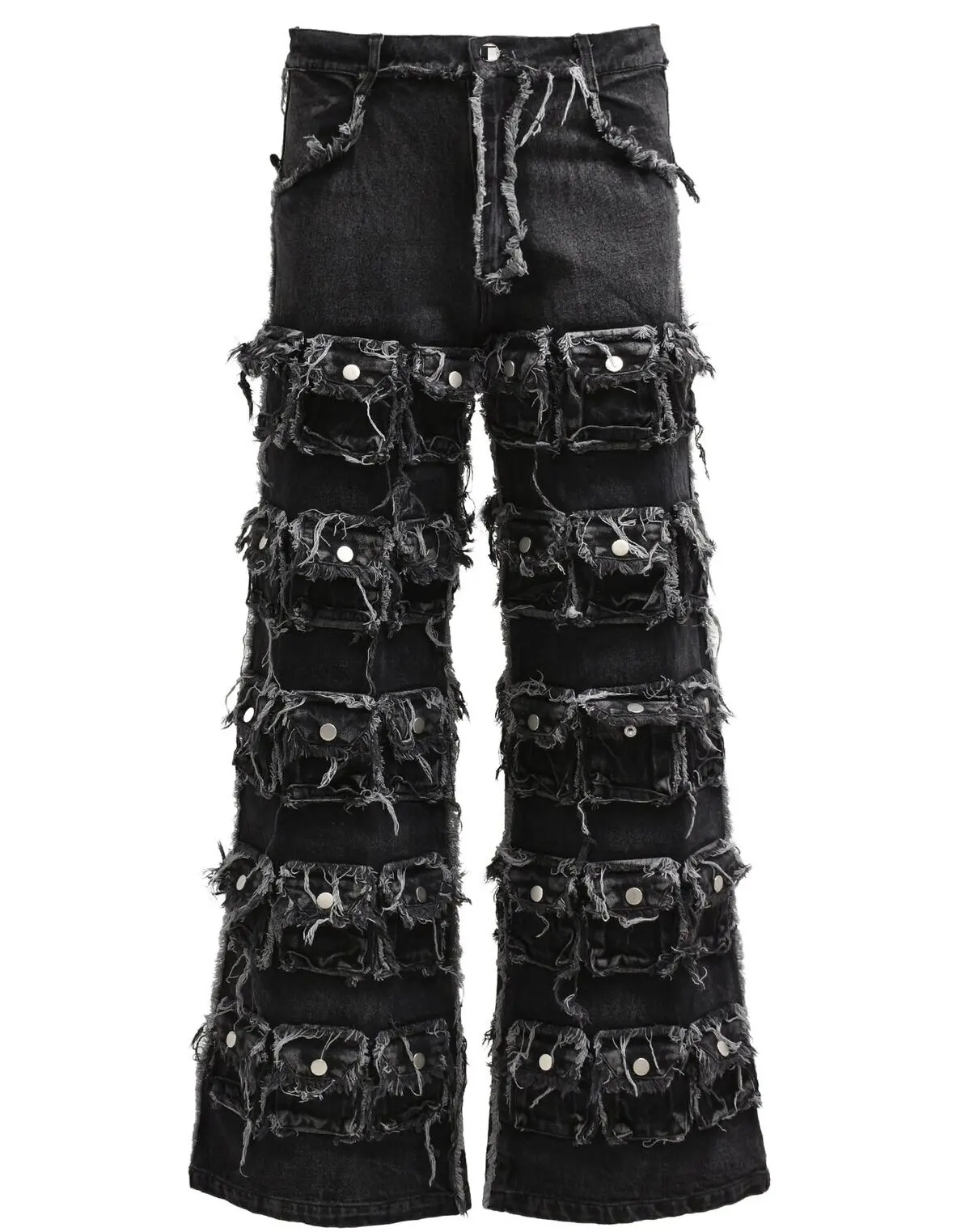 Men High Quality Manufacturer Raw Hem Baggy Denim Washed Distressed Multiple Pockets Jeans Pants