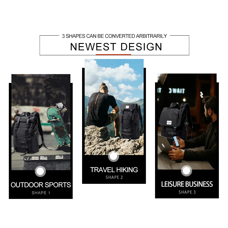 Black Novelty Innovative Roll Top Backpack Waterproof Multifunction Expansion Laptop Backpack for Men Backpack Manufacturer