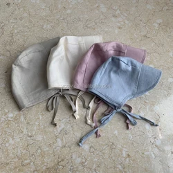 Wholesale Custom Logo Linen Cotton Baby Brim Bonnet Summer Unisex Visor Plain Dyed Baby Brim Hat