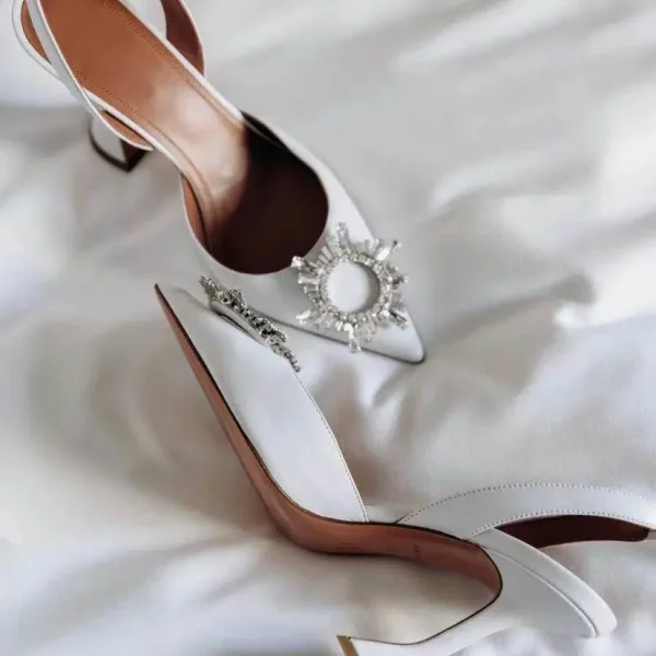 Luxury custom designer pointy crystal brick sandals for women and ladies elegant high-heeled fashion rhinestone sandals