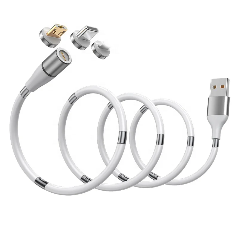 
LED Light Self Winding Magnetic 3A Fast Charging Cable Charger Data Cable with Magnet for Samsung iPhone USB Type C Micro 