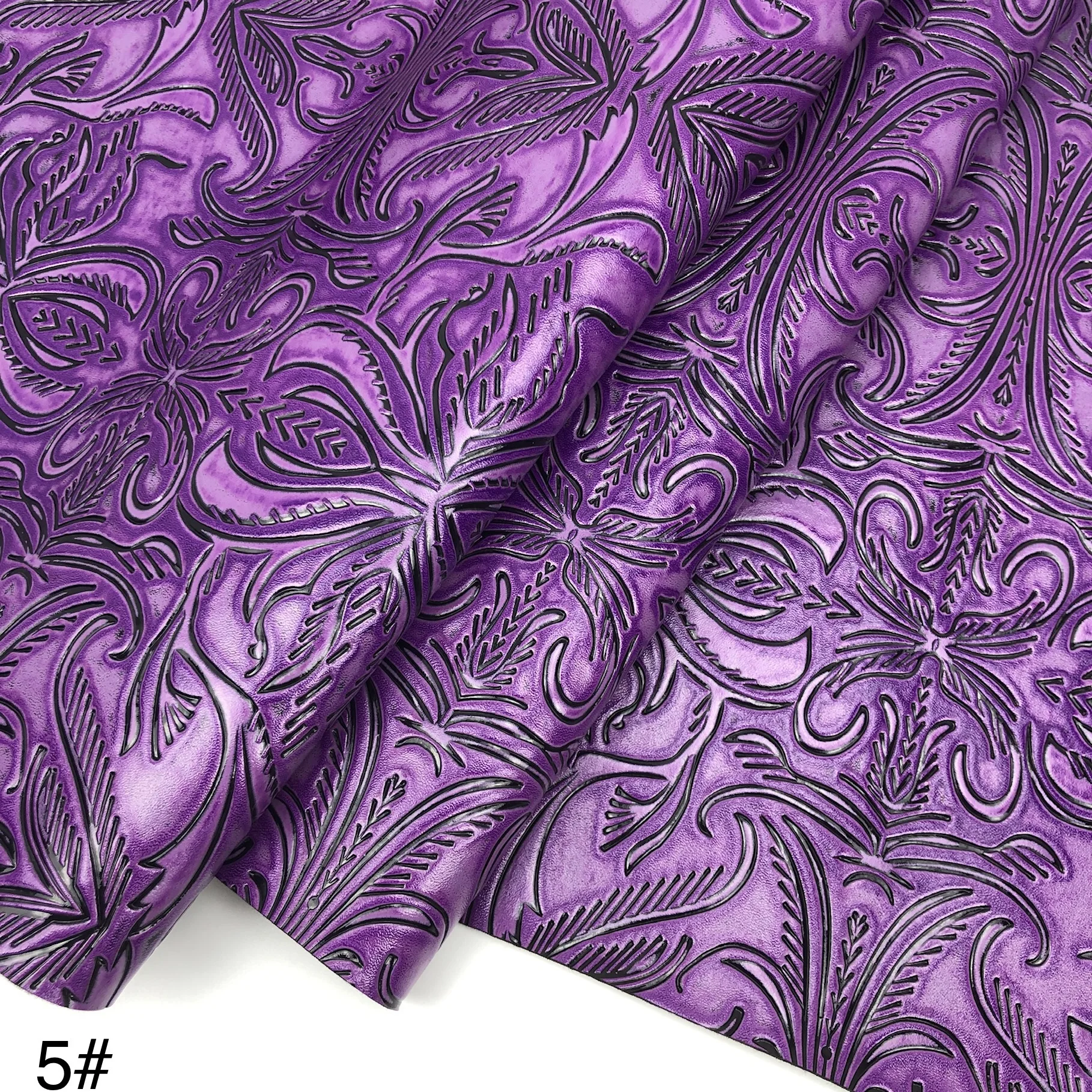 New product flower pattern printing PU leather shoe material handbag Vintage lily flower Embossed pattern PVC artificial faux le