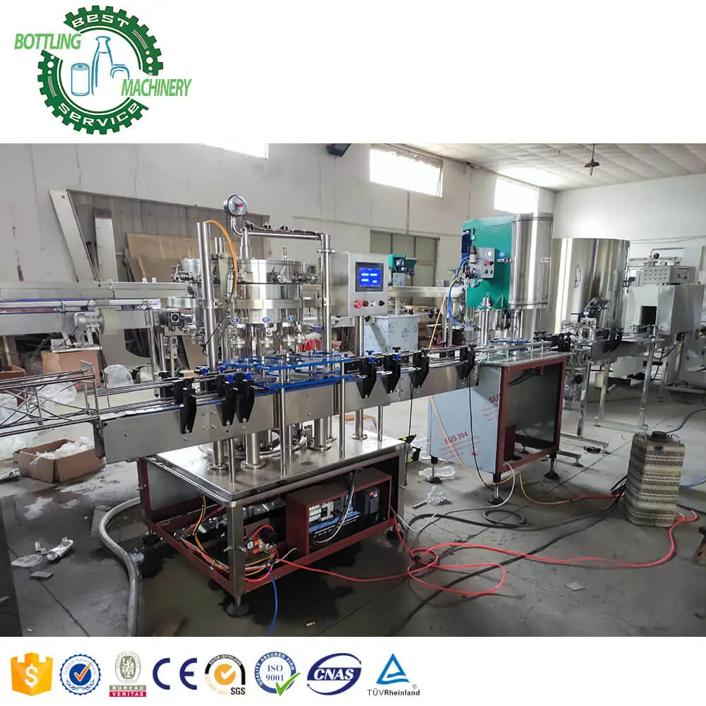 A to Z SUS304 rotary Isobaric linear 12 heads carbonated soda water beverage foaming wine 200ml PET plastic can filling machine