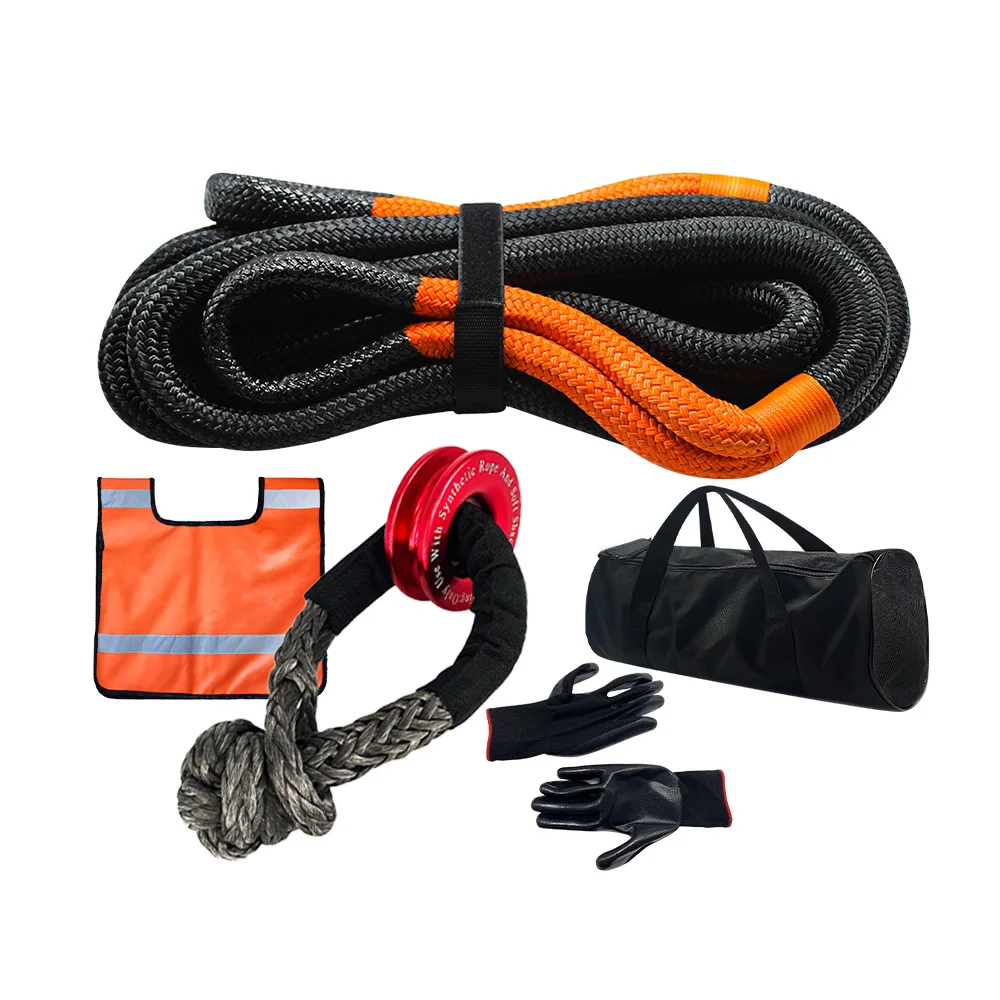4x4 OffRoad tow strap Traction rope Braided Kinetic Recovery Kit Rope with Off-road Synthetic Soft Shackle adn uhmwpe winch rop