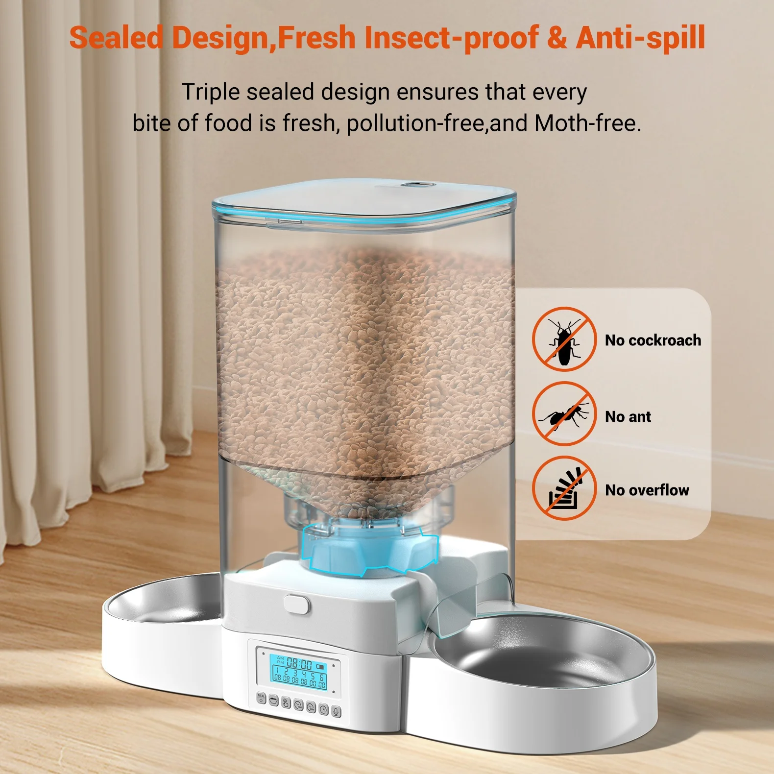 Unique Dual Side Equal Feeding Food Dispenser with Dual Power Supply for Cats Dogs Double Bowl Pet Dispenser