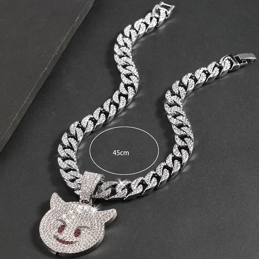Wholesale cuban link bling necklace rhinestone chain cuban men link hip hop necklace jewelry
