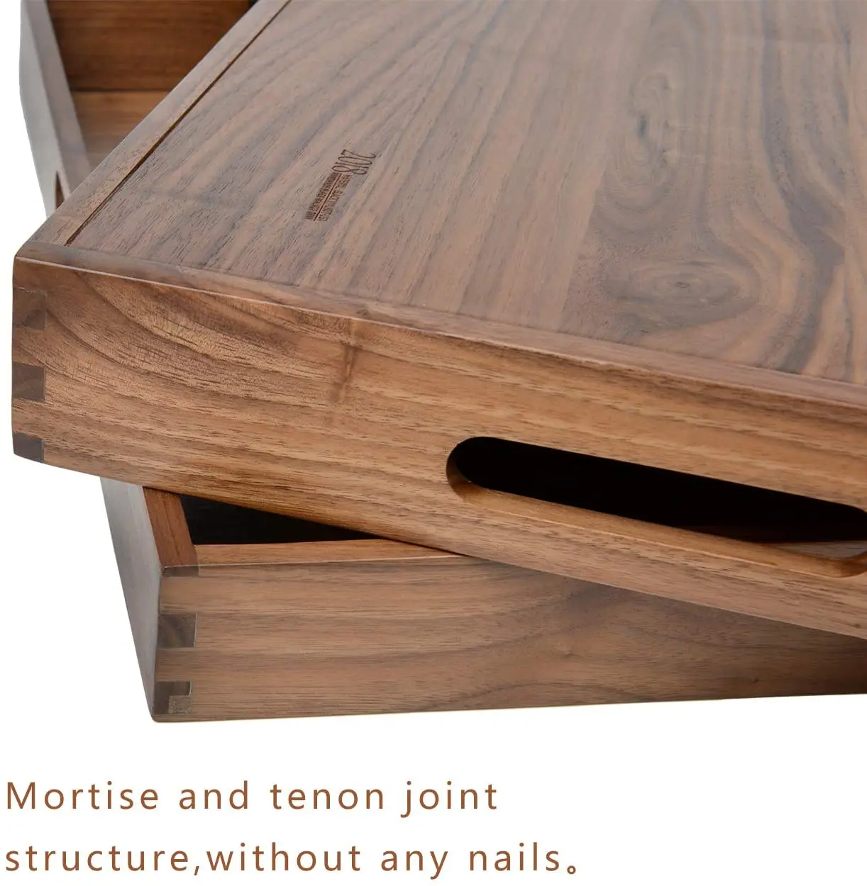 large rectangle walnut wooden serving tray with handle