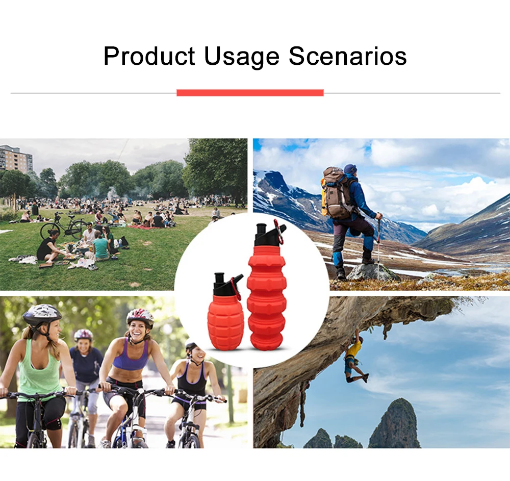 Walcold Portable Army Green Camouflage Collapsible Foldable 580ml Grenade Shape Silicone Water Bottle