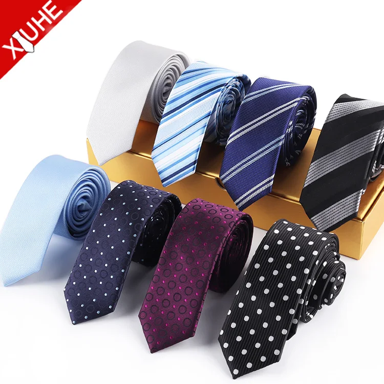 Formal Business Necktie Slim Blue Dot Pattern Ties for Men Custom Polyester Striped Mens Ties