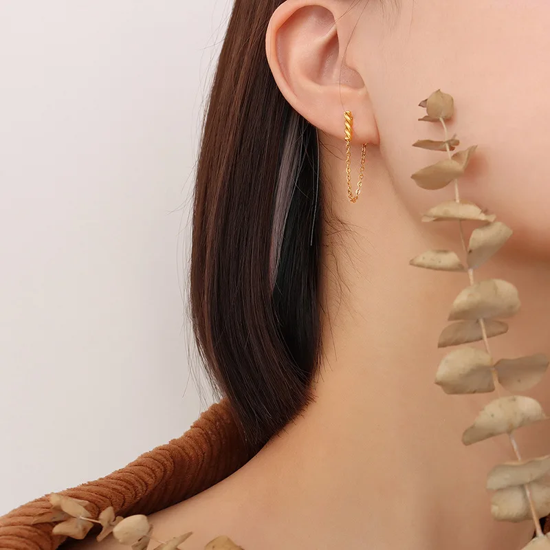Affordable Pendientes Luxury Fashion Irregular Earrings  Stainless Steel Jewelry 18K Gold Plated Gold Tassel Chain Earrings