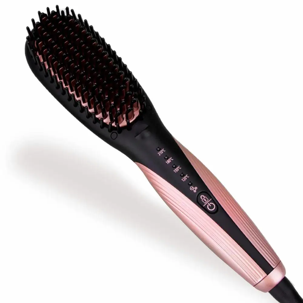 professional Ionic heating  hair straightener gold brush hair iron 2 in 1 beard straightener  brush for salon