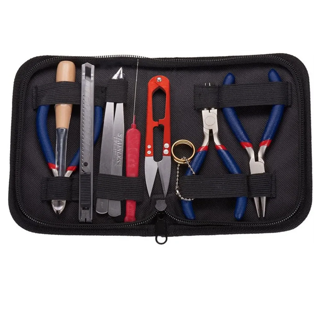 10pcs portable professional leather bag jewelry making tool sets