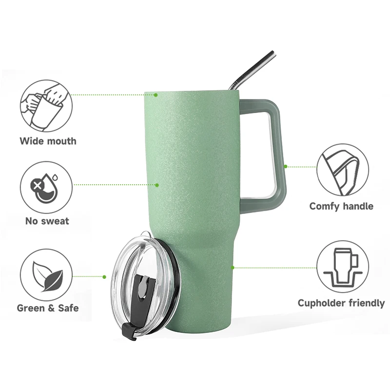 ODM New Design Arrival 40oz Double Stainless Steel Wall Vacuum Insulated Wine Tumbler With Handle And Straw