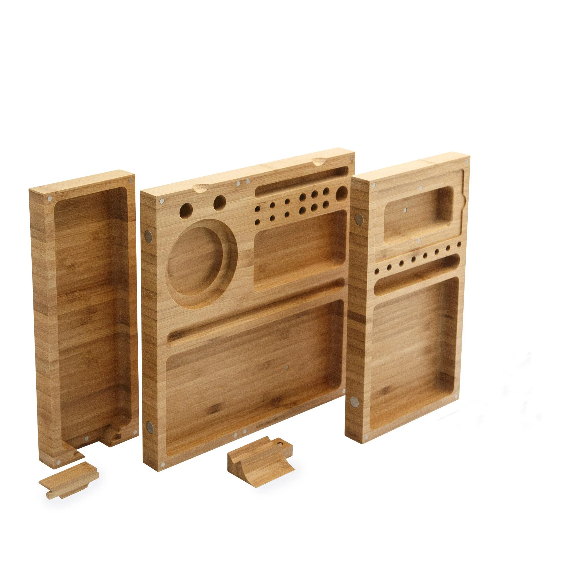 Raw triple flip magnetic bamboo rolling tray with Built-in Ashtray | use for cigar