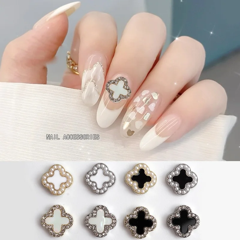 New Zircon Jewelry Four Petal Flower Fritillaria Jewelry Nail Decoration Luxury Clover Nail Charm In Bulk Wholesale
