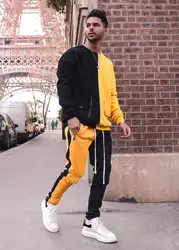 hot sale high quality men fashion streetwear color block crew neck pullover sweatsuit tracksuit tracks sweat suits