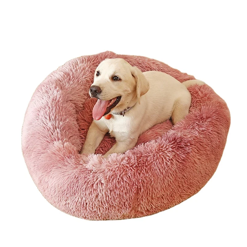 Cheap Cama de perro 40CM 120CM Custom Fur Canvas Warm Round Donut Cuddler Luxury Animal Bed Cat Cushion Pet Beds for Dog
