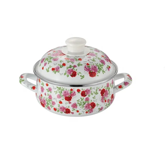 Hanhong Chinese antique Enamel Cast Iron Cooking Pot Sauce Pot With Double Ear