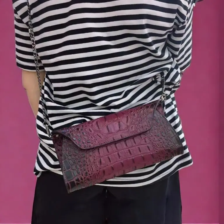 New Envelope Travel Cow Split Crocodile Clutch Purse Dating Blue Clutch Wallet Shopping Women Hand Leather Strap Party Bag