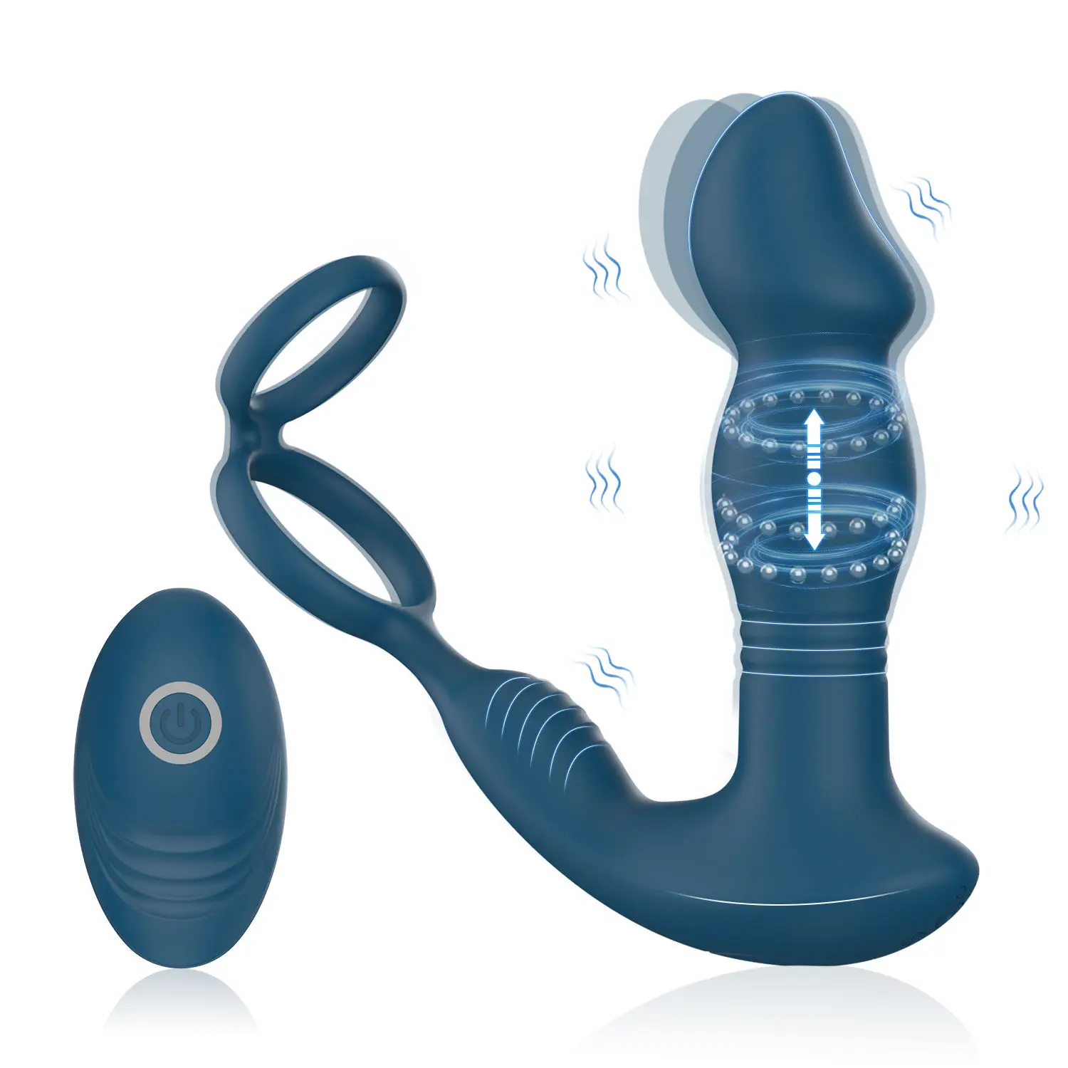 USB-Powered Double Ring Anal Vibrator and Retractable Anal Plug Remote-Controlled Prostate Massager for Men and Women