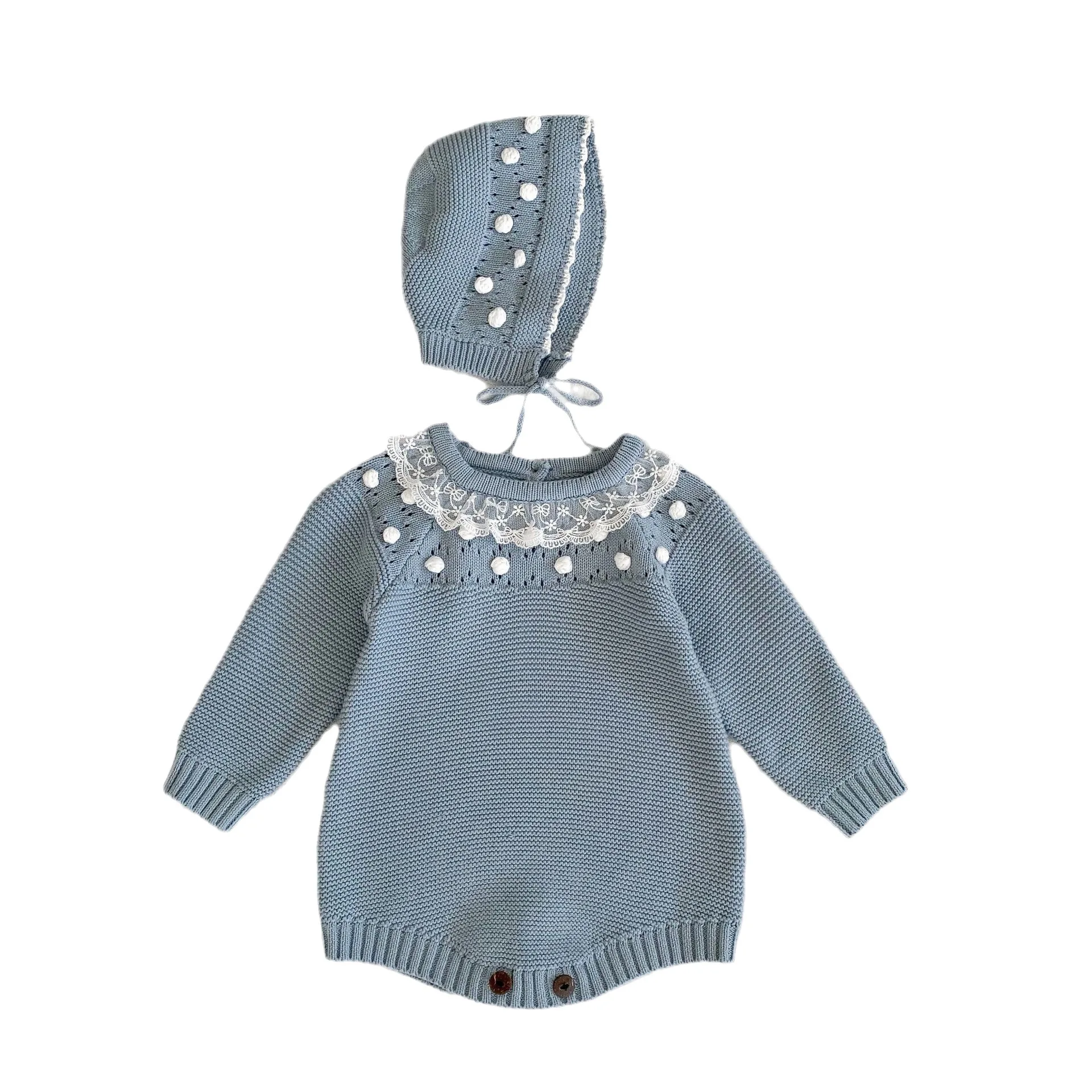 Autumn infant hand Knitting hat newborn knitted fashion romper baby girl clothing sets