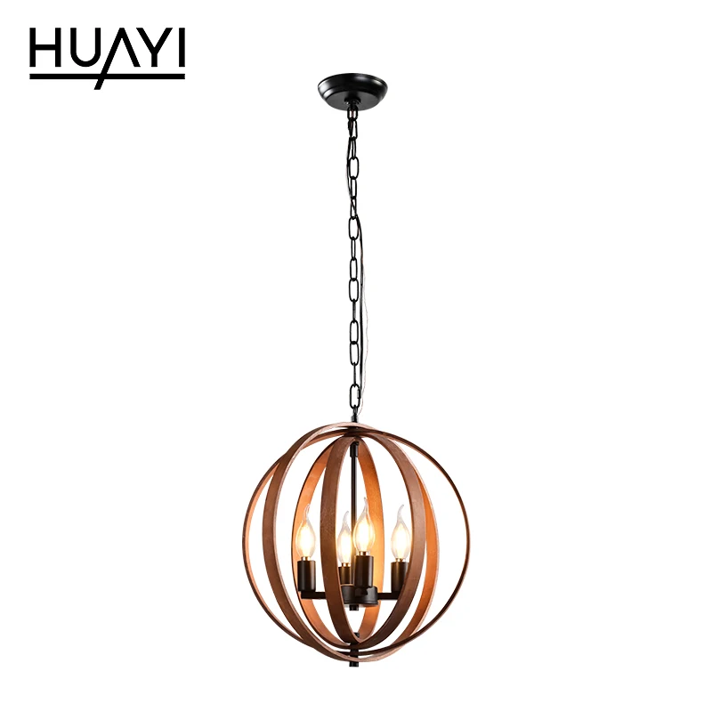 KLUMIA New Design Iron E12 Home Kitchen Round Indoor Modern Wood Chandelier Pendant Light
