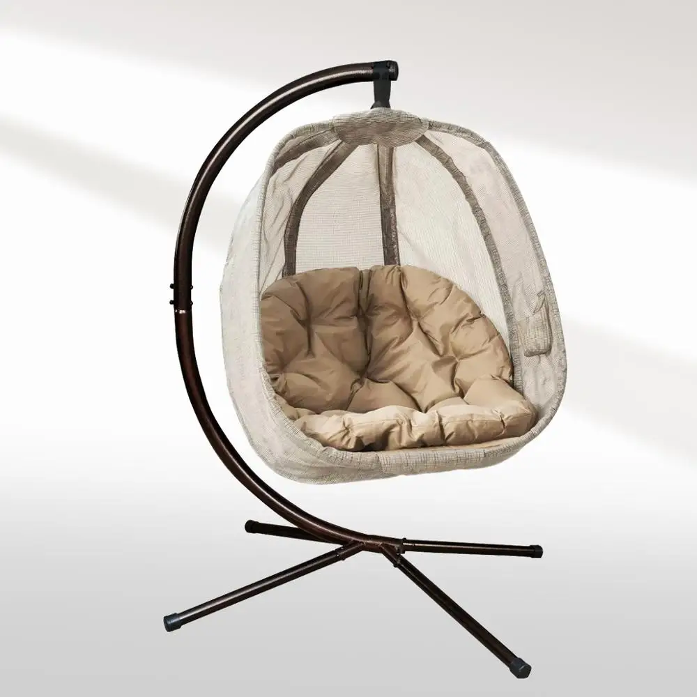 Outdoor Garden Balcony Textilener Teslin Fabric Swing Hanging Egg Chair with Stand