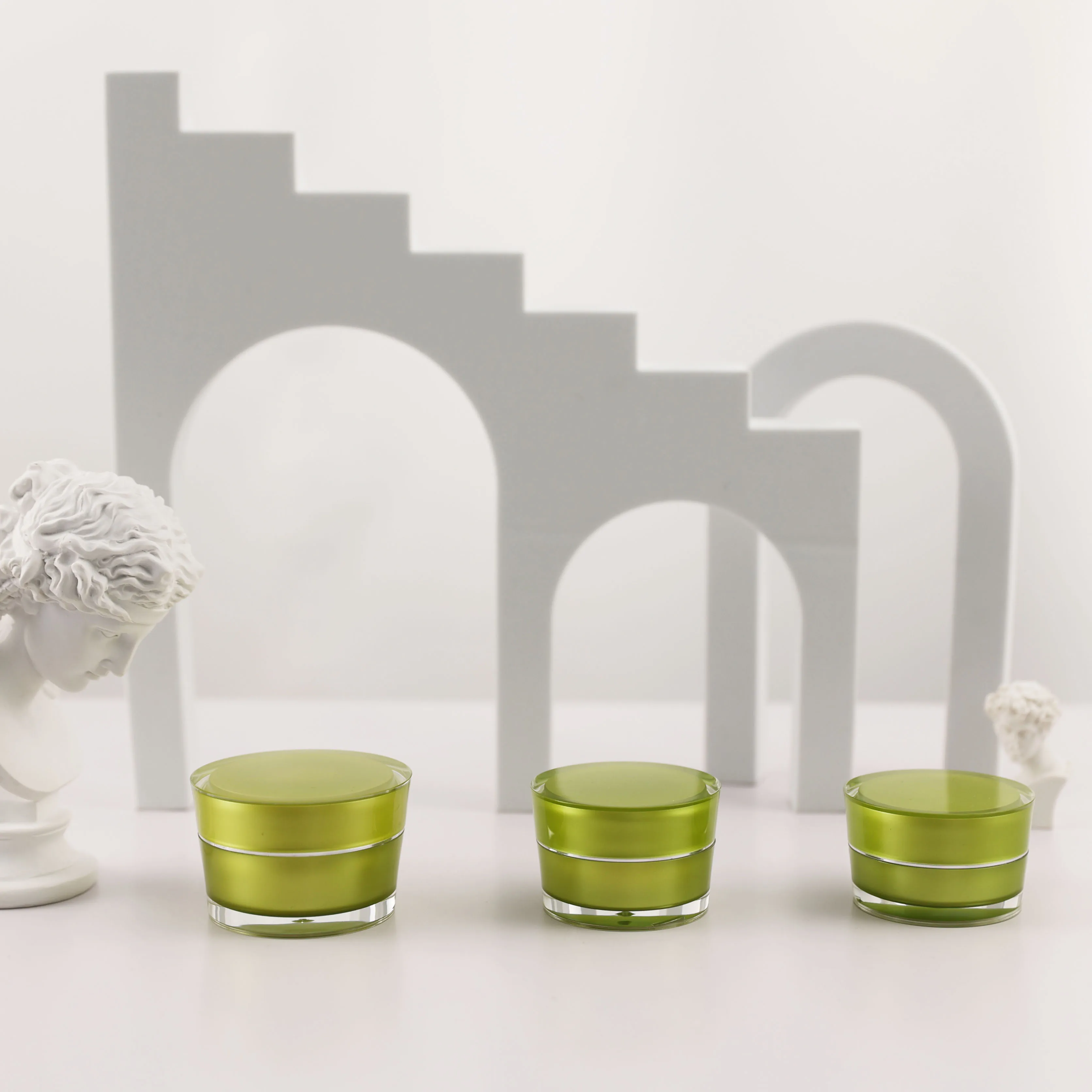 New Products Premium Luxury Green Empty Cream  Acrylic Packaging Jar Double Wall Jar For Powder