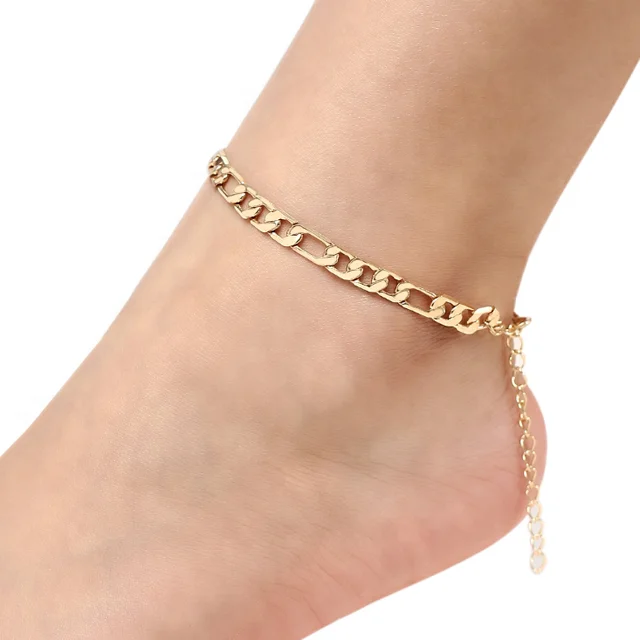
Simple Stainless Steel Gold Anklet Designs Women Men Cuban Chain Anklet Foot Anklet Jewelry 