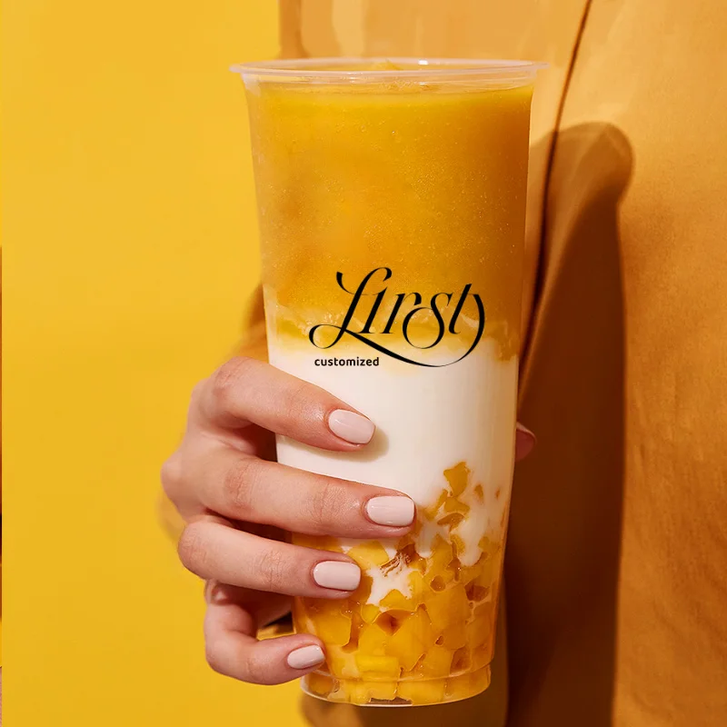 LOKYO Wholesale take away transparent pet 16oz disposable milkshake yogurt boba bubble tea plastic cup with logo