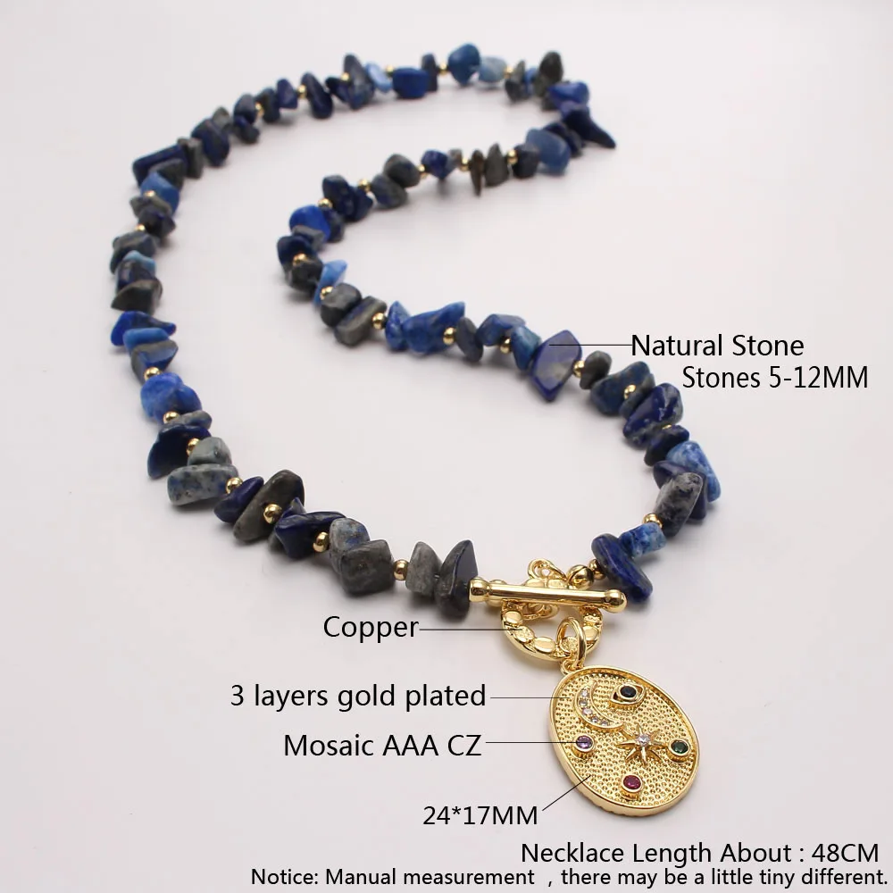 2022 Women Mens Natural Stone Necklace 18K Real Gold Plated Zircon Moon and Star Pendant Necklace Choker For Party Jewelry