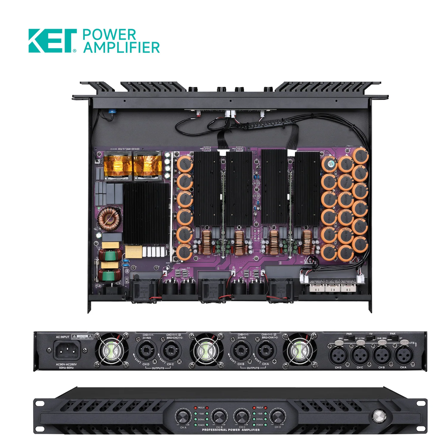 Цифровой усилитель KET DP412 1U 1200 Вт * 4 профессиональный высокой мощности канала