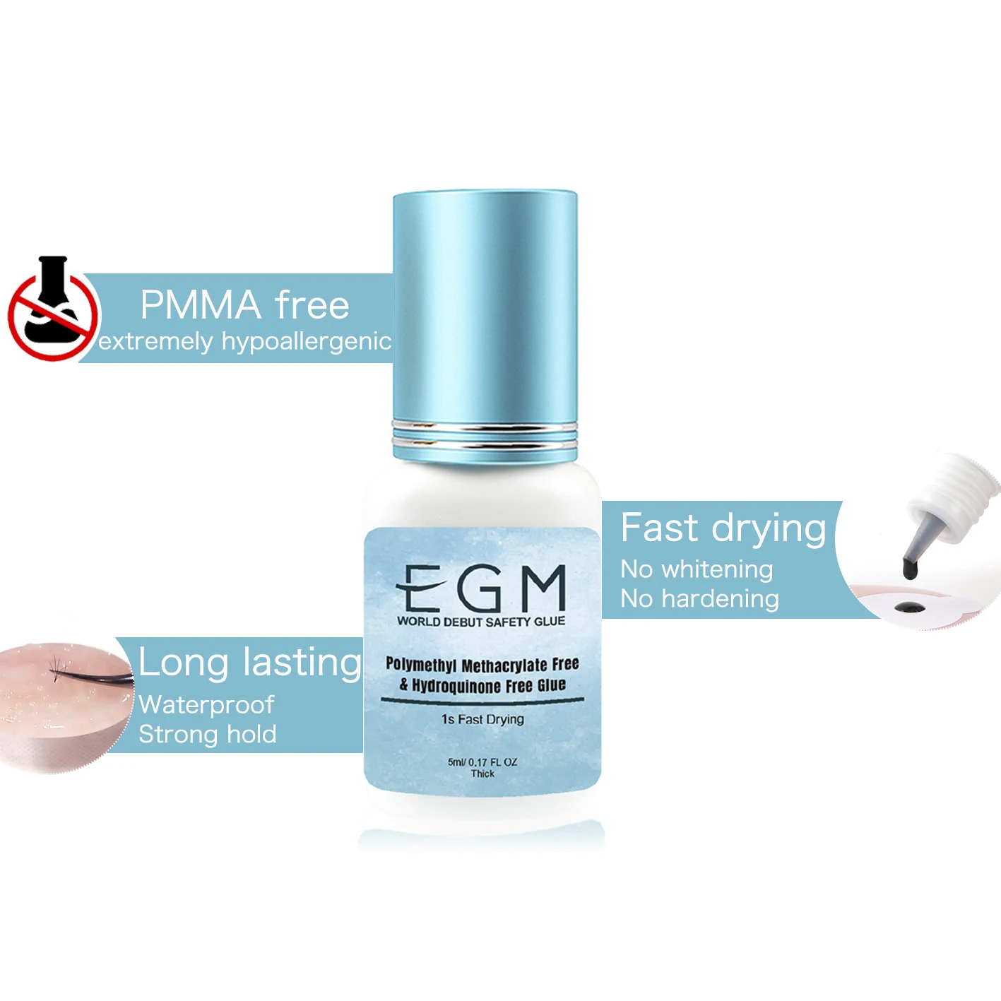 PMMA free 0.1s fast dry 5ml eyelash glue black waterproof long lasting eye lash glue custom logo